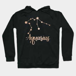 Aquarius Zodiac Constellation in Rose Gold - Black Hoodie